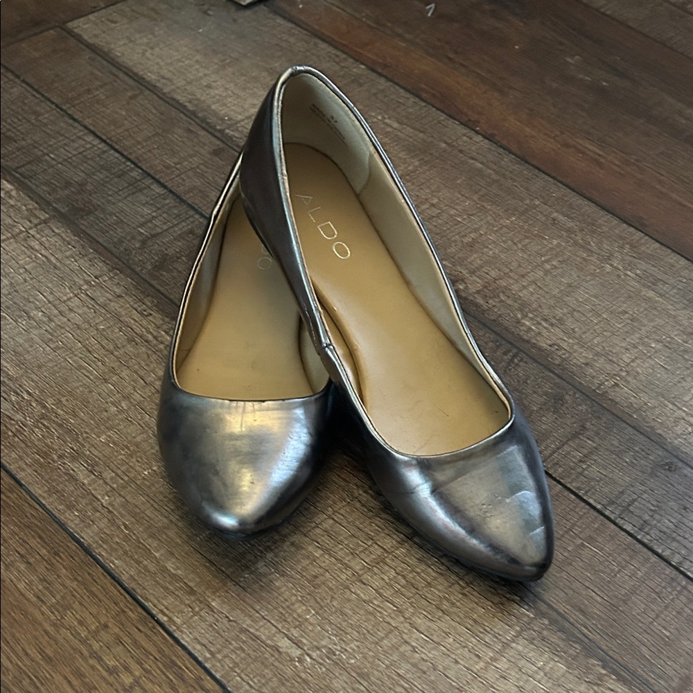 Aldo Metallic Silver Pointed Toe Flats